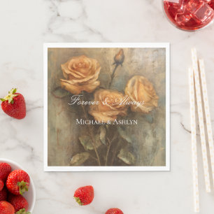 Peach Rose Floral Romantische Hochzeit Serviette