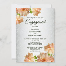 Peach Rose floral Silver Glitzer Engagement Party