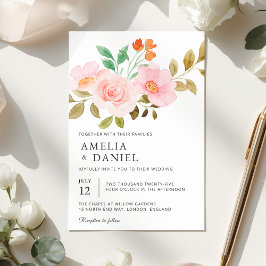 Peach Rose Floral Wedding Invitation Einladung
