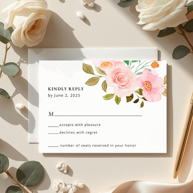 Peach Rose Floral Wedding RSVP Card (Von Creator hochgeladen)