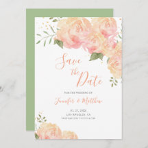 Peach Rose Floral Wedding Save the Date Card