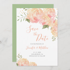 Peach Rose Floral Wedding Save the Date Card
