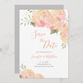 Peach Rose Floral Wedding Save the Date Card