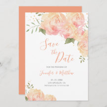 Peach Rose Floral Wedding Save the Date Card