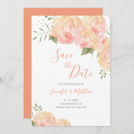 Peach Rose Floral Wedding Save the Date Card