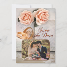 Peach Rose Foto Book Lovers Save the Date Karte