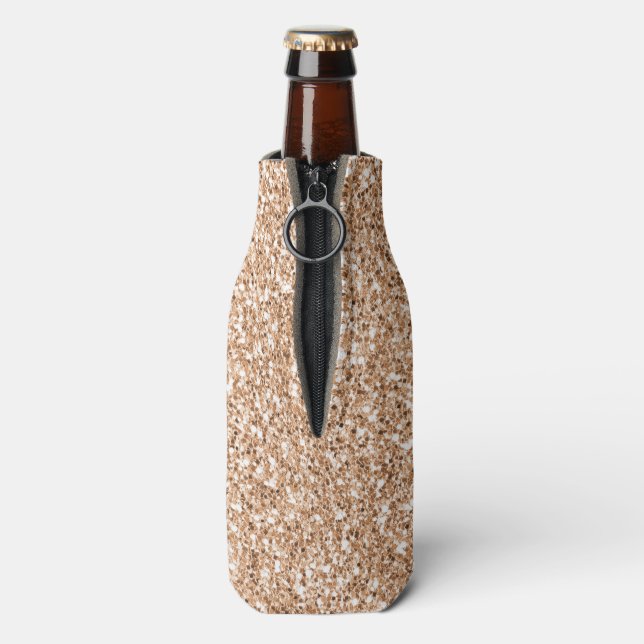 Peach Rose Gold Blush Glitzer Glitz Flaschenkühler (Flasche Rückseite)