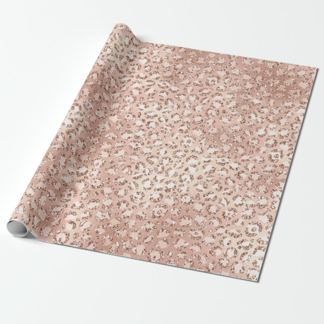 Peach Rose Gold Blush Pink Glitz Leopard Print Geschenkpapier (Ungerollt)