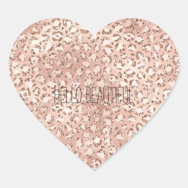 Peach Rose Gold Blush Pink Glitz Leopard Print Herz-Aufkleber (Vorderseite)