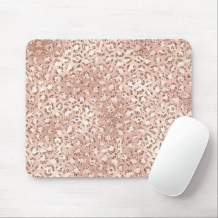 Peach Rose Gold Blush Pink Glitz Leopard Print Mousepad
