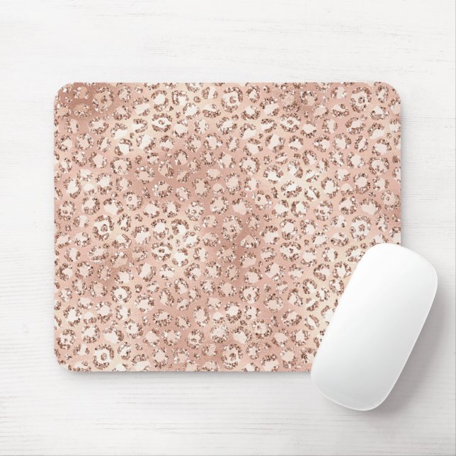 Peach Rose Gold Blush Pink Glitz Leopard Print Mousepad (Mit Mouse)