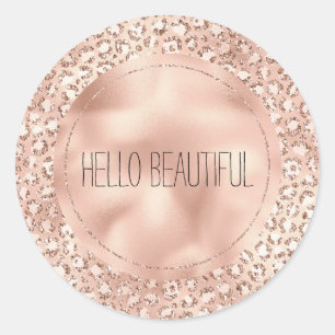 Peach Rose Gold Blush Pink Glitz Leopard Print Runder Aufkleber