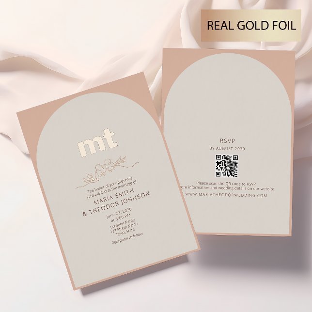 Peach Rose Gold Foil Wedding Einladung + QR (Von Creator hochgeladen)