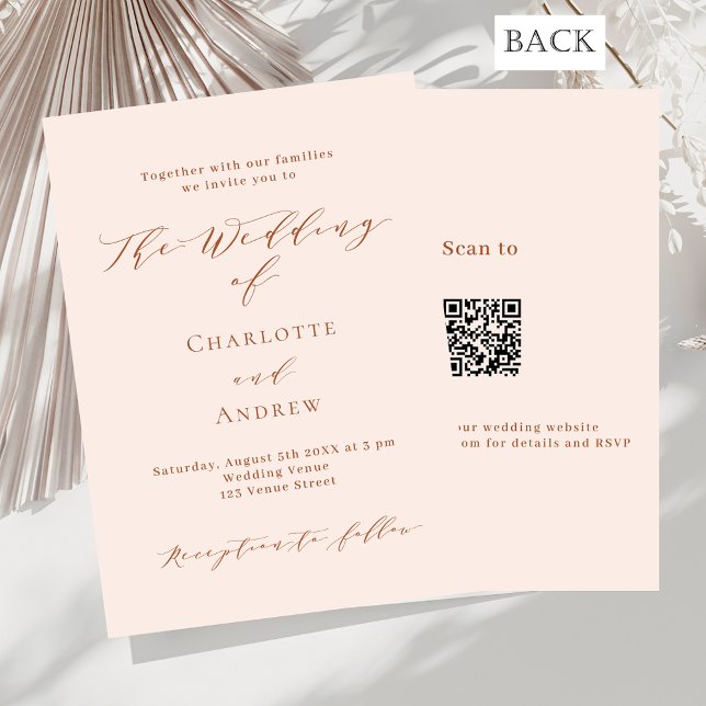Peach Rose Gold formale QR Code UAWG Hochzeit Einladung (Von Creator hochgeladen)
