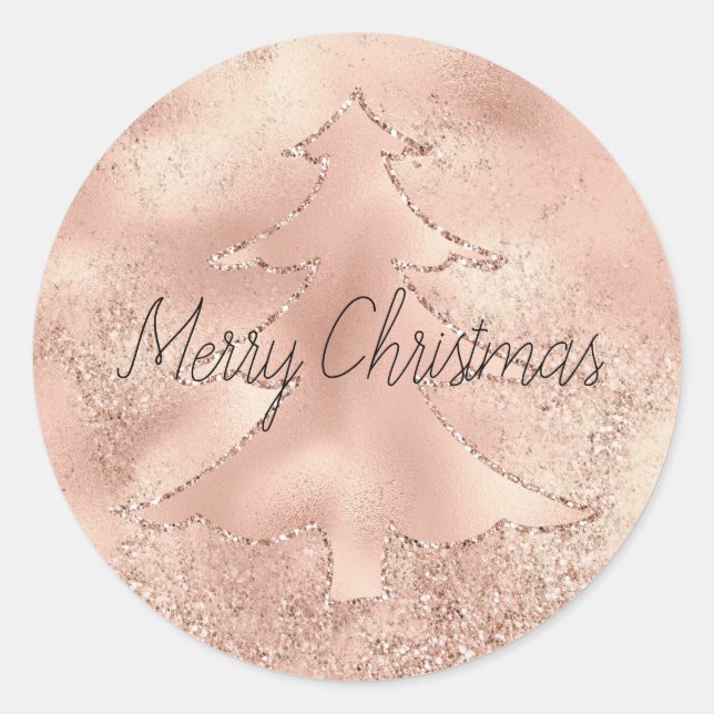 Peach Rose Gold Glitzer Weihnachtsbaum Runder Aufkleber (Vorderseite)