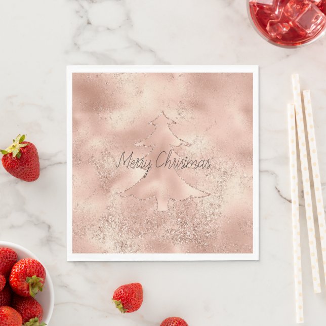 Peach Rose Gold Glitzer Weihnachtsbaum Serviette (Beispiel)