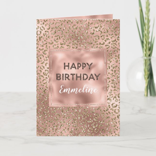 Peach Rose Gold Leopard Print Glitzer Geburtstag Karte (Vorderseite)