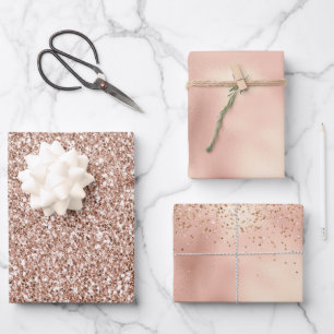 Peach Rose Gold Luxe Glitzer Geschenkpapier Set