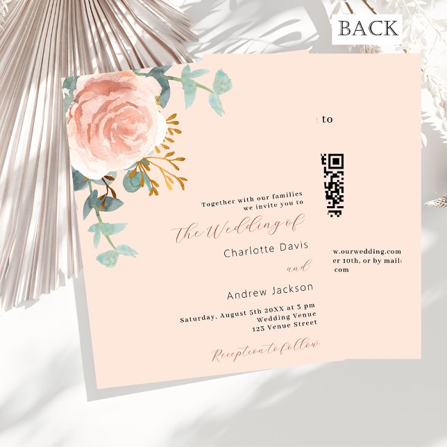 Peach Rose Gold QR UAWG budget Einladung Hochzeit (Von Creator hochgeladen)