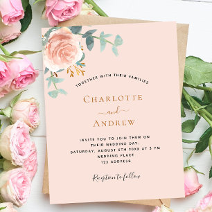 Peach Rose Goldgrün Budget Einladung Hochzeit