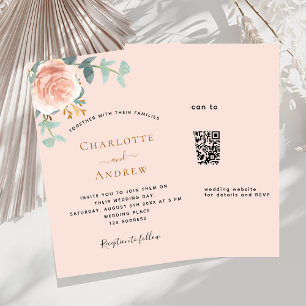 Peach Rose Goldgrün QR UAWG Details Hochzeit Einladung