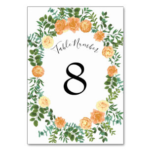 Peach Rose Hochzeit Blumenfeder Tischnummer