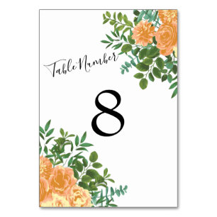 Peach Rose Hochzeit Blumenfeder Tischnummer