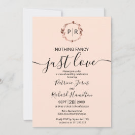 Peach Rose Monogram Calligrafy Foto Wedding Einladung