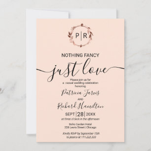 Peach Rose Monogram Calligrafy Foto Wedding Einladung