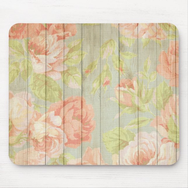 Peach Rose Muster Länderzaun Mousepad (Vorne)