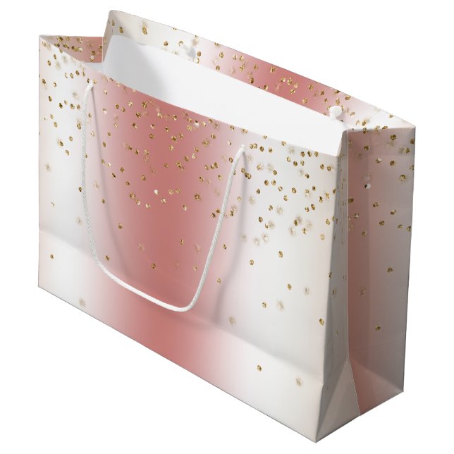 Peach Rose Ombre Gold Bokeh Glitter Christmas Große Geschenktüte (Vorderseite Schrägansicht)