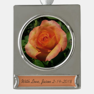 Peach Rose Orange Floral Fotografie Banner-Ornament Silber