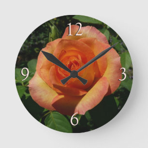 Peach Rose Orange Floral Fotografie Runde Wanduhr