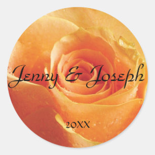 Peach Rose Personalisiert Round Wedding Sticker