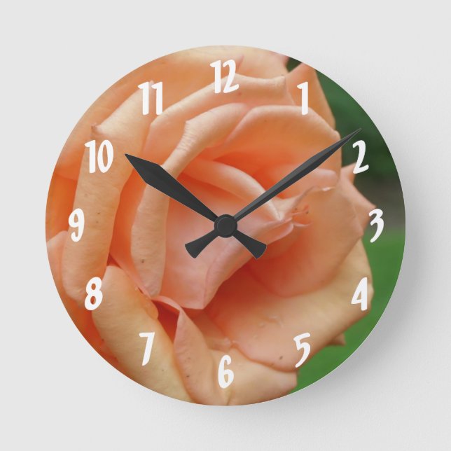 Peach Rose Petals Blume Runde Wanduhr (Vorderseite)
