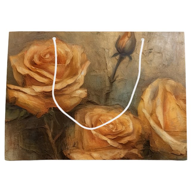 Peach Rose Romantische Blüte Große Geschenktüte (Vorderseite)