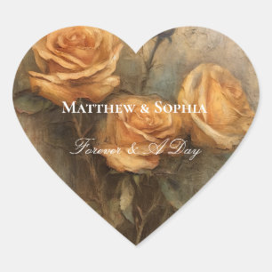 Peach Rose Romantische Hochzeitflora Herz-Aufkleber