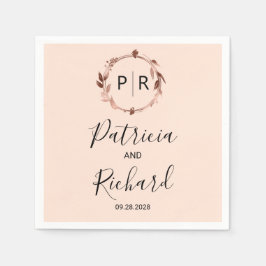 Peach Rose Rose Goldfolie Monogramm HochzeitsNapki Serviette