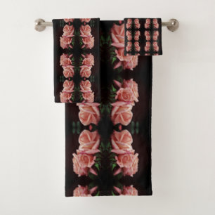 Peach Rose Trio Abstraktes Blumenkohl Vintag Badhandtuch Set