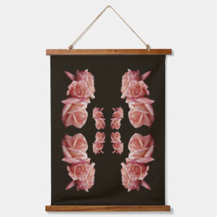 Peach Rose Trio Abstraktes Blumenmuseum Vintag Wandteppich Mit Holzrahmen
