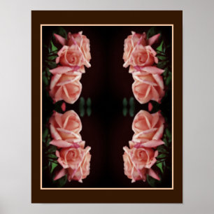 Peach Rose Trio Mirrored Floral Vintag Poster
