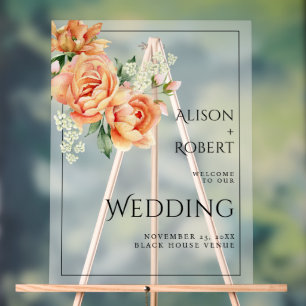 Peach Rose und Pfingsteine mattierte Hochzeit WILL Acrylschild