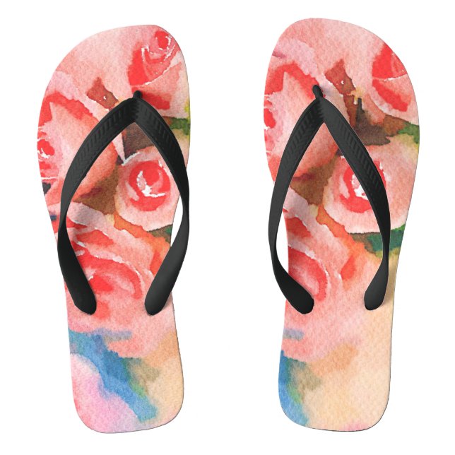 Peach Rose Wasserfarben Ladys Flip Flops (Fußbett)