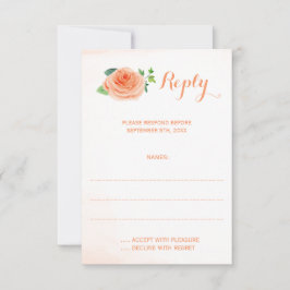 Peach Rose Wasserfarbene Hochzeitskarten RSVP Karte