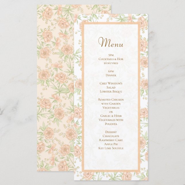 Peach Rose Wedding Menus Menükarte (Vorne/Hinten)