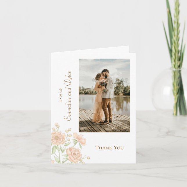 Peach Rose Wedding Thank You Cards Photo Einladung (Vorderseite)