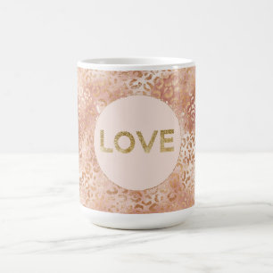 Peach Rose White Leopard Print Gold Liebe Kaffeetasse