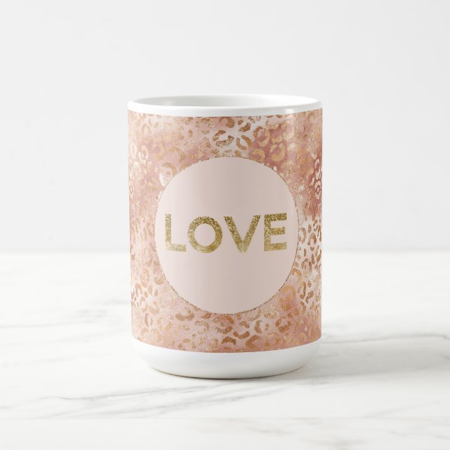 Peach Rose White Leopard Print Gold Liebe Kaffeetasse (Mittel)