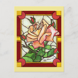 Peach Rose Window Postcard Postkarte