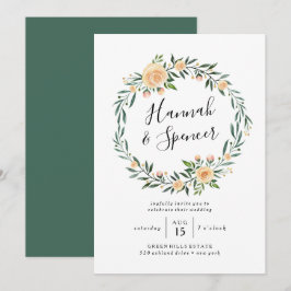 Peach Rose Wreath Wedding Einladung